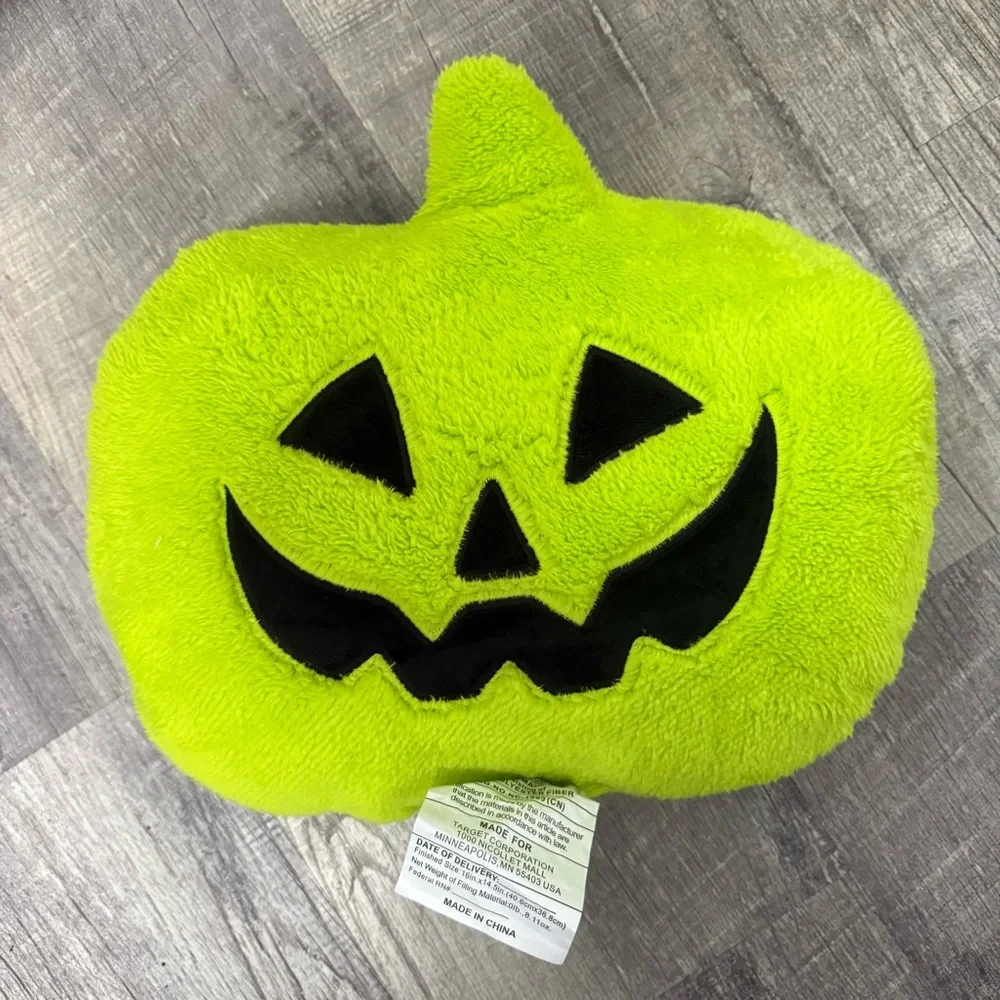 Target Hyde & EEK! Halloween Neon Green Pumpkin Sherpa Throw Pillow NEW see note